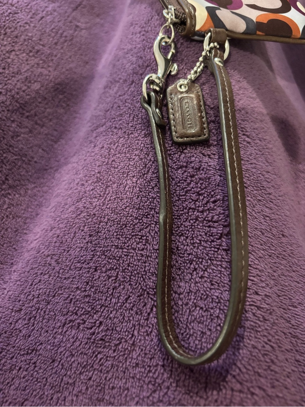 Coach Multicolor Circle-Print Wristlet in Purple, Orange and Brown - Picture 8 of 11